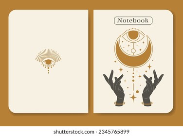 Witchcraft and halloween template for notebook cover.