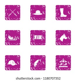 Witchcraft holiday icons set. Grunge set of 9 witchcraft holiday vector icons for web isolated on white background