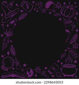 Witchcraft, magic background for witches and wizards. Hand drawn magic tools, concept of witchcraft.
