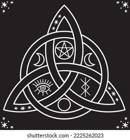 Witchcraft magic circles. Pentagram and ritual circle. Emblems and sigils hide symbols. celtic emblem