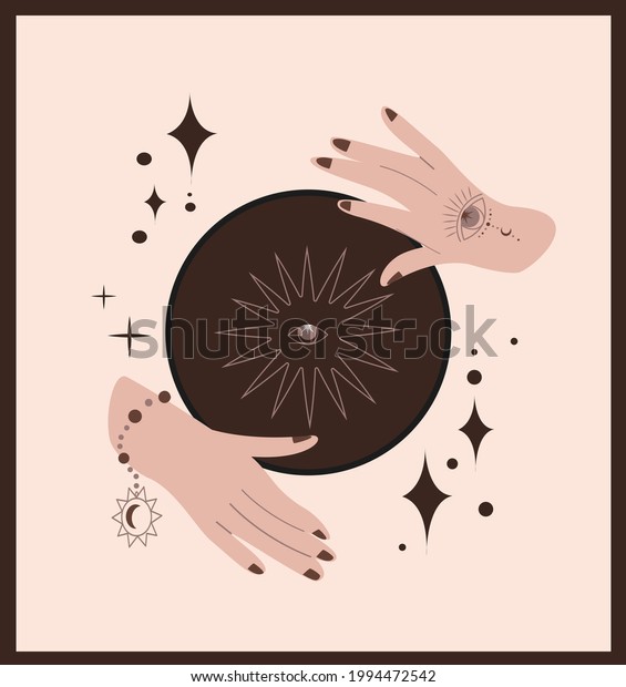 Witchcraft, magic Fortune-telling Ritual for\
witches and wizards.Wicca and pagan tradition.Vector vintage\
collection,boho style.Esoterics elements.Fortune Telling\
Ball,stars,astronomy occultism\
Vector