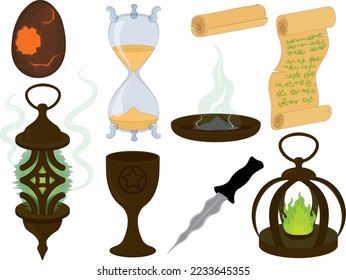 Witchcraft and magic items collection vector illustration