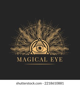 Witchcraft And Magic, Mason Esoteric Icon. God All Seeing Eye And Sun Rays Alchemy Esoteric Sign Or Emblem. Occultism Ancient Symbol, Witchcraft Icon, Ritual Seal Or Tarot Occult Tattoo