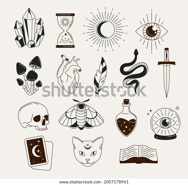 Witchcraft, mystical, astrological, esoteric,\
magic objects, icons, elements and\
symbols