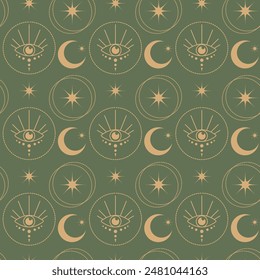 Witchcraft pattern mystical esoteric background. Minimalistic vector tribal art made in the style of one line