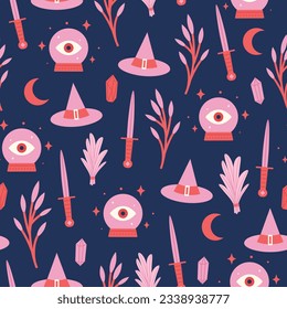 Witchcraft seamless pattern. Occultism, magic concept.