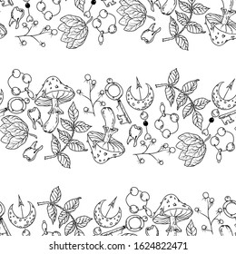 Witchcraft vector illustration seamless pattern with a lot of spiritual fairy elements