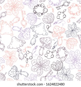Witchcraft vector illustration seamless pattern with a lot of spiritual fairy elements