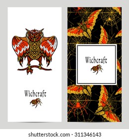 Witchcraft vertical banner set with hand drawn magic ritual animals isolated vector illustration