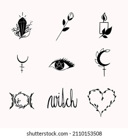 witchcraft wiccan symbols set vector tattoo ideas