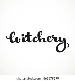 Witchery calligraphic inscription on a white background