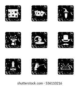 Witchery icons set. Grunge illustration of 9 witchery vector icons for web
