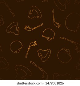 Witches attributes seamless pattern. Halloween background black and gold gradient. Concept of magic