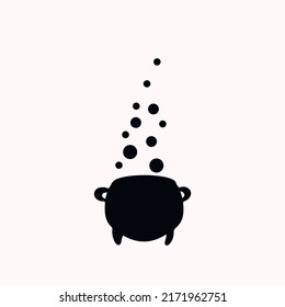 Witches black cauldron with boiling magic potion isolated on white background. Decorative element for Halloween. Vector illustration for any design.