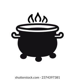Witches black cauldron with boiling magic potion. Vector illustration