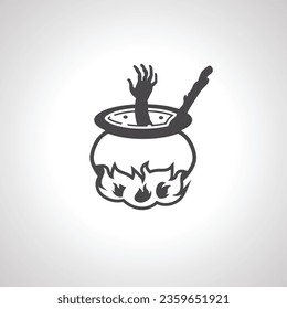 Witches black cauldron with hand icon
