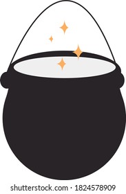 Witches black cauldron with magic potion isolated on white background. Traditional halloween element. Flat cartoon style vector illustration. Vector EPS 10
