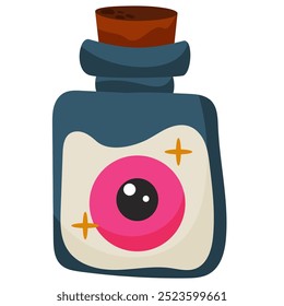 Witches brew in a bottle. Halloween vector illustration. Cute celebration symbol, mysterious design