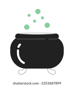 Witches brew in cauldron monochrome flat vector object. Boiling poison with bubbles. Editable black and white thin line icon. Simple cartoon clip art spot illustration for web graphic design