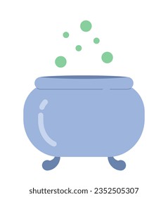 Witches brew in cauldron semi flat colour vector object. Boiling poison with bubbles. Magic cooking. Editable cartoon clip art icon on white background. Simple spot illustration for web graphic design