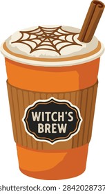 Witches brew coffee cup with spider web vector