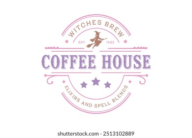 Witches brew coffee house, Retro Halloween Witch Typography T shirt design