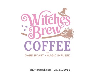 Witches brew coffee, Retro Halloween Witch Typography T shirt design