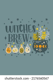 Witches brew halloween vector greeting card