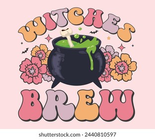 Witches brew Retro T-shirt, Retro Halloween Shirt, Spooky Season, Ghost pumpkin T-shirt, Trendy Halloween, Hippie Halloween, Ghouls T-shirt, Cut File For Cricut And Silhouette