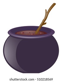 Witches brew and wooden stick illustration