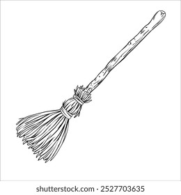 Witches broom hand drawn sketch vector illustration on white background.