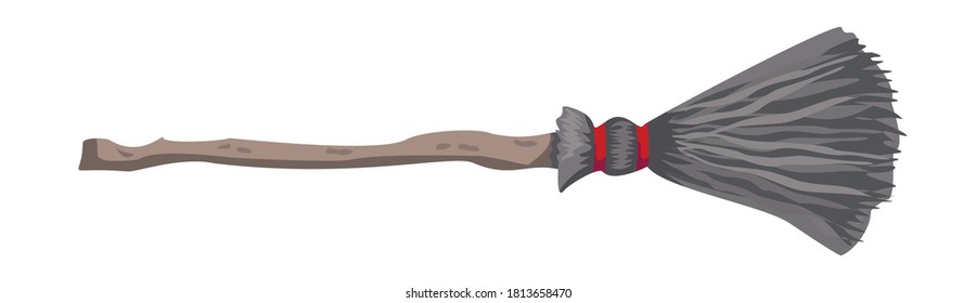 Witches broom on Halloween. Vector, white background, isolated.