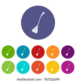 Witches broom set icons in different colors isolated on white background