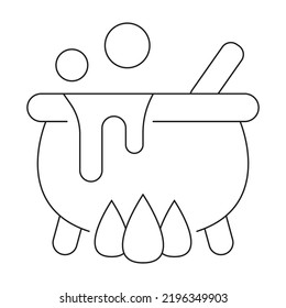 Witches cauldron with boiling magic potion on white background. Element for Halloween