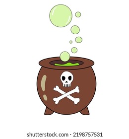 Witches cauldron with bubbling green for Halloween cards. 
halloween element. Vector illustration.
