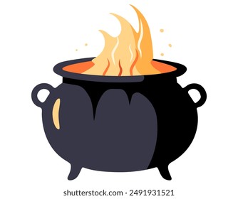 Witches cauldron with flames - vector illustration. Element for halloween in cartoon style. 