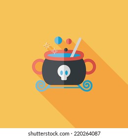 witches cauldron flat icon with long shadow,eps10