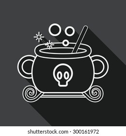 witches cauldron flat icon with long shadow, line icon