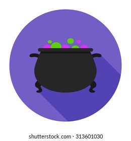 witches cauldron flat icon with long shadow