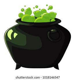 Witches cauldron with green potion  isolated on white background.