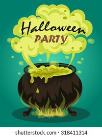 Witches Cauldron With Green Potion. Vector Illustration