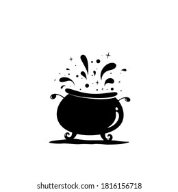 Witches cauldron with potion. caldron cooking pot. Cartoon vector illustration. Magic, witchcraft or wizardry concept. Halloween symbol.