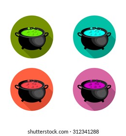 Witches cauldron with potion. Flat, vector, illustration.