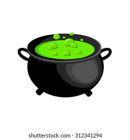 Witches cauldron with potion. Flat, vector, illustration.