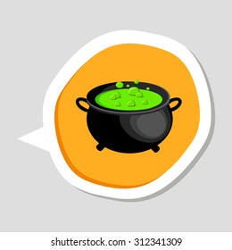 Witches cauldron with potion. Flat, vector, illustration.