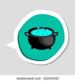 Witches cauldron with potion. Flat, vector, illustration.