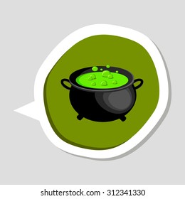 Witches cauldron with potion. Flat, vector, illustration.