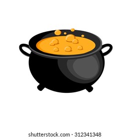 Witches cauldron with potion. Flat, vector, illustration.