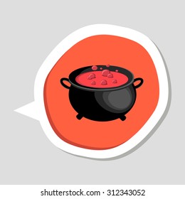 Witches cauldron with potion. Flat, vector, illustration.