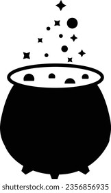 witches cauldron with potion icon. boiling potions sign. witches cauldron with boiling magic potion symbol. flat style.